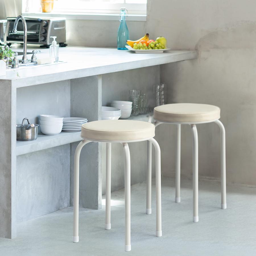 スツール 丸椅子 6脚セット 座面クッション付 軽量 コンパクト 高さ48cm  スタッキング パイプイス 完成品 ブラウン ホワイト おしゃれ EEX-CH61X6