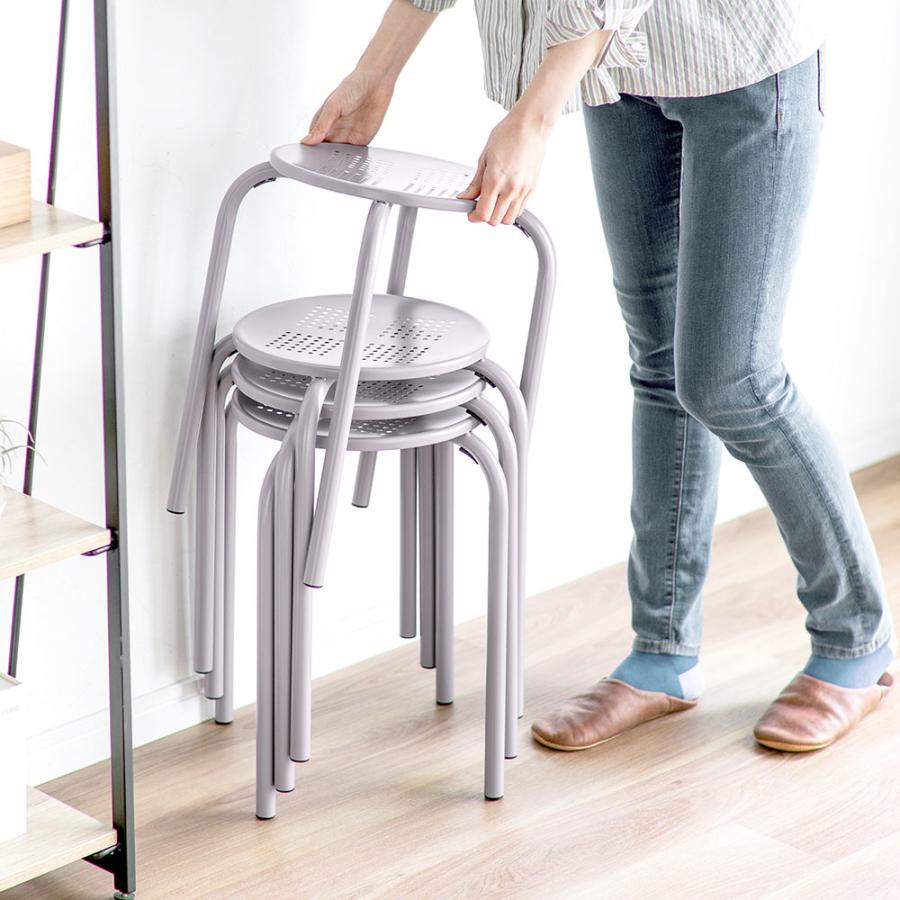 イーサプライ 丸椅子 4脚セット 完成品 スタッキング スチール製