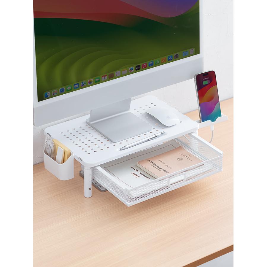 イーサプライ（e-supply） モニター台 幅37cm 高さ調整 引き出し付