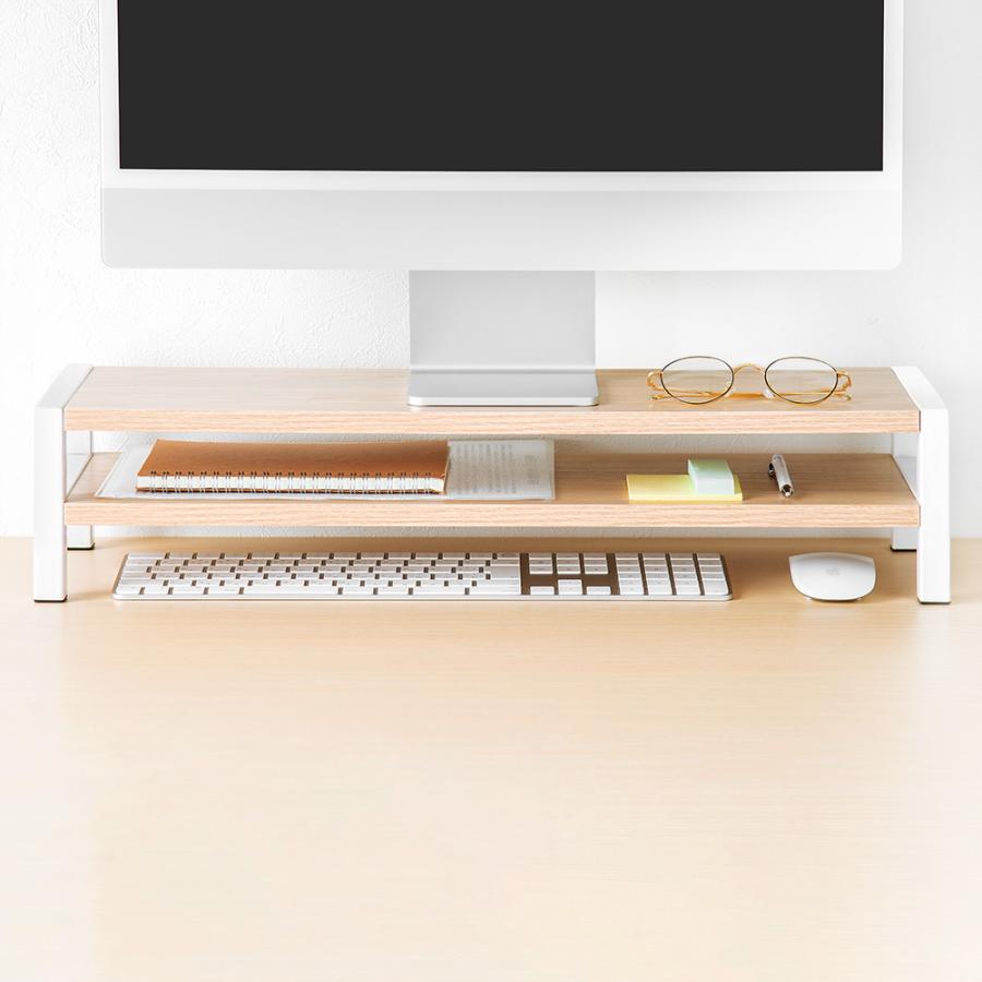 イーサプライ（e-supply） モニター台 卓上 2段 60cm 机上ラック 木製