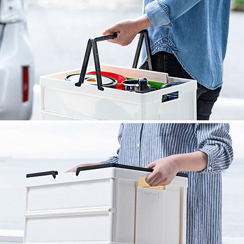 折りたたみコンテナ オリコン 取っ手 蓋 収納 車 キャンプ アウトドア ホワイト 4個セット EEX-FC02X4の画像