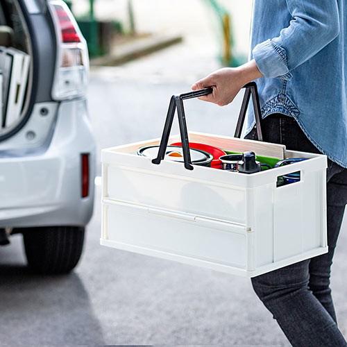 折りたたみコンテナ オリコン 取っ手 蓋 収納 車 キャンプ アウトドア ホワイト 4個セット EEX-FC02X4の画像