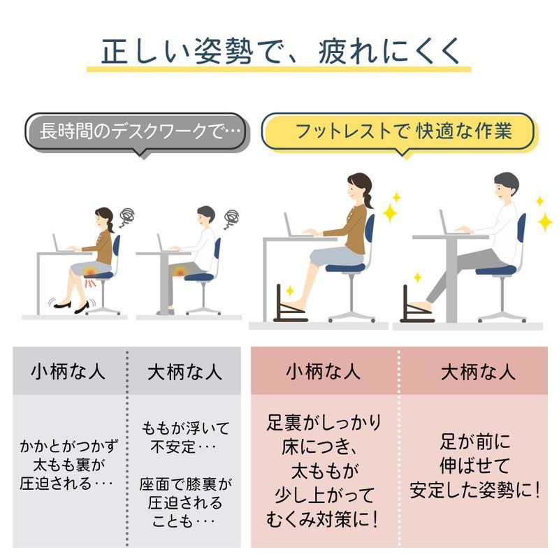 フットレスト 足置き台 高さ6段階調整 オフィス テレワーク 椅子・デスク下 靴・スリッパ収納 ブラウン EEX-FR004GY|esupply|03