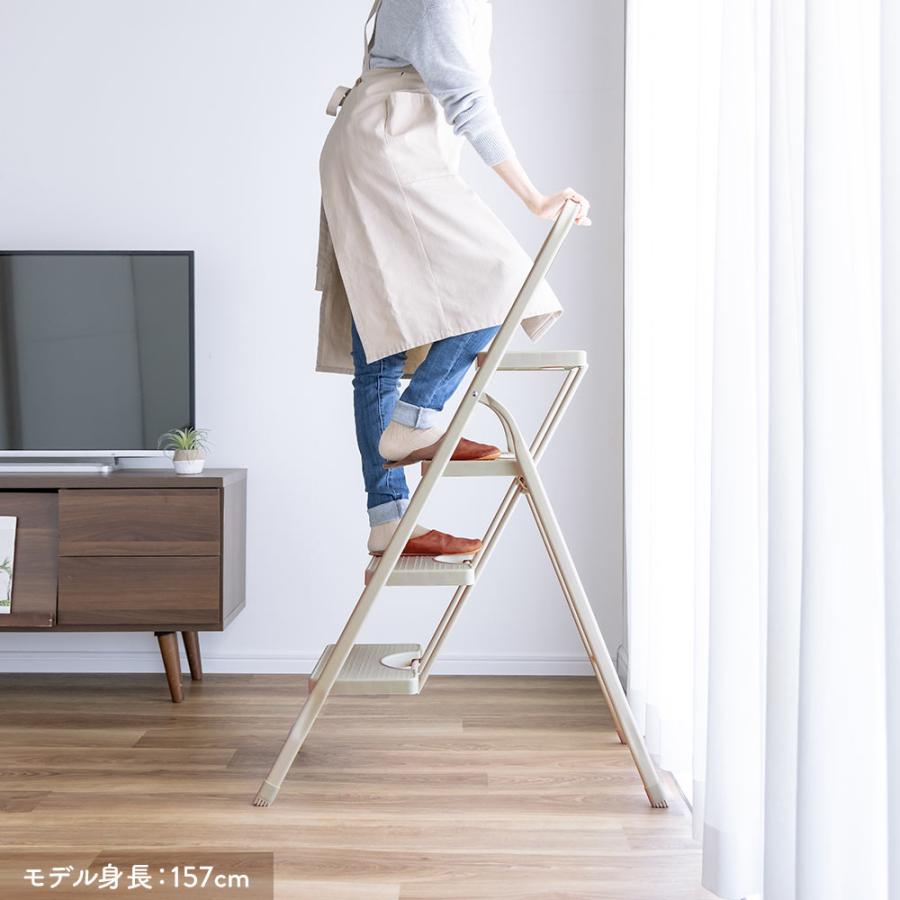 在庫限り 脚立 踏み台 4段 手すり付き 折りたたみ 幅広 ステップ 滑り止め 室内 ホワイト おしゃれ おすすめ EEX-KYA18WH | イーサプライ | 04