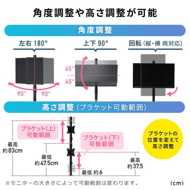 モニターアーム 2画面 上下 縦 デュアルディスプレイ 32インチ 支柱 クランプ式 グロメット式 VESA EEX-LA045｜esupply｜04