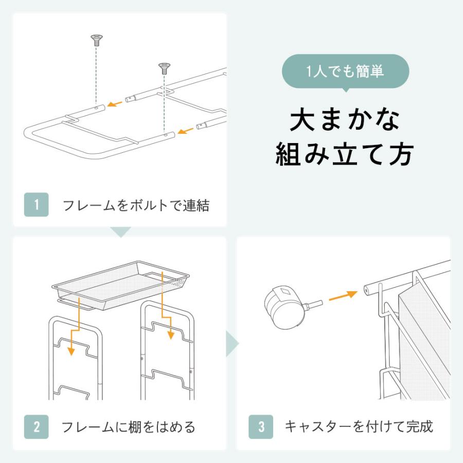 キッチンワゴン 3段 キャスター付き 移動式 組立簡単 スチール メッシュ 収納 おすすめ EEX-MRM01｜esupply｜11