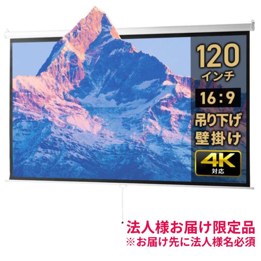 【年末家族と】4K 巻き上げ 吊り下げプロジェクタースクリーン（120インチ） イーサプライ（e-supply） プロジェクタースクリーン 120インチワイド