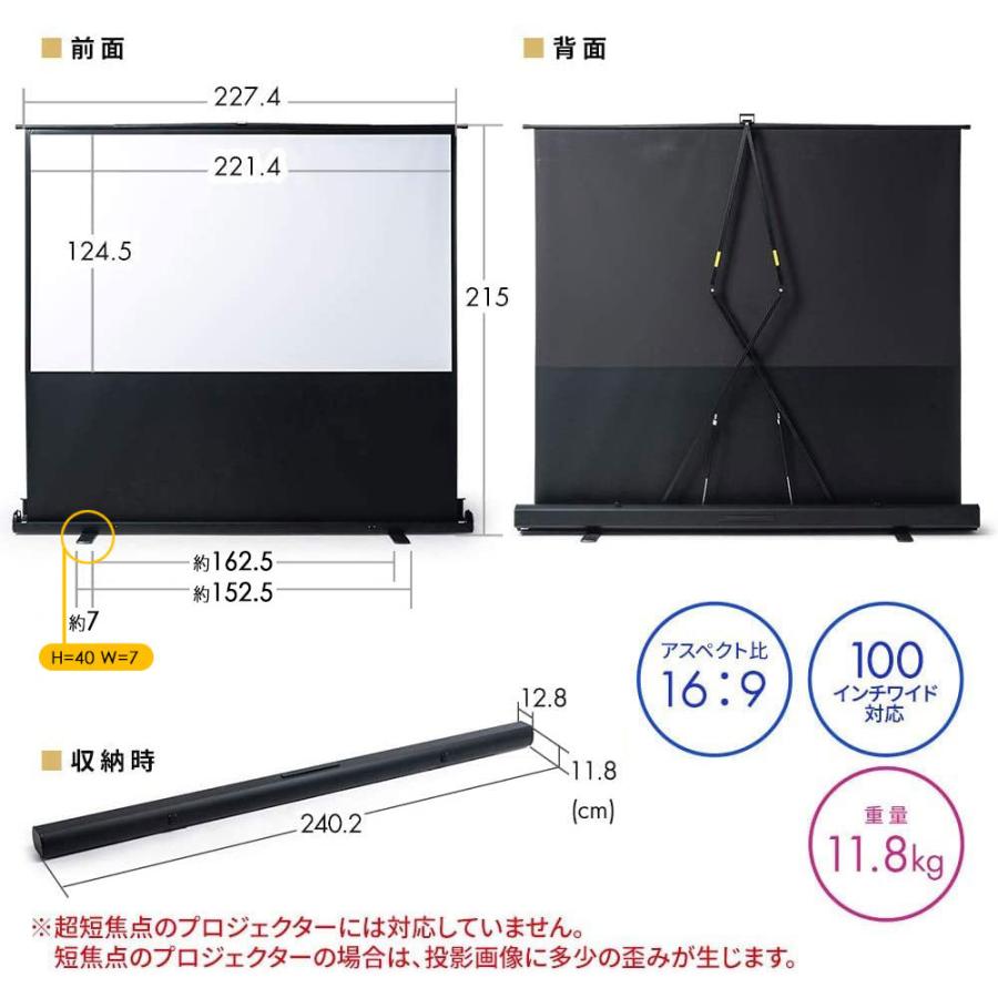 お買い物ガイド プロジェクタースクリーン 自立式 100インチワイド 高画質 4K 大型 床置き 置き型 パンタグラフ ホームシアター 家庭用 イベント EEX-PSY5-100HDK