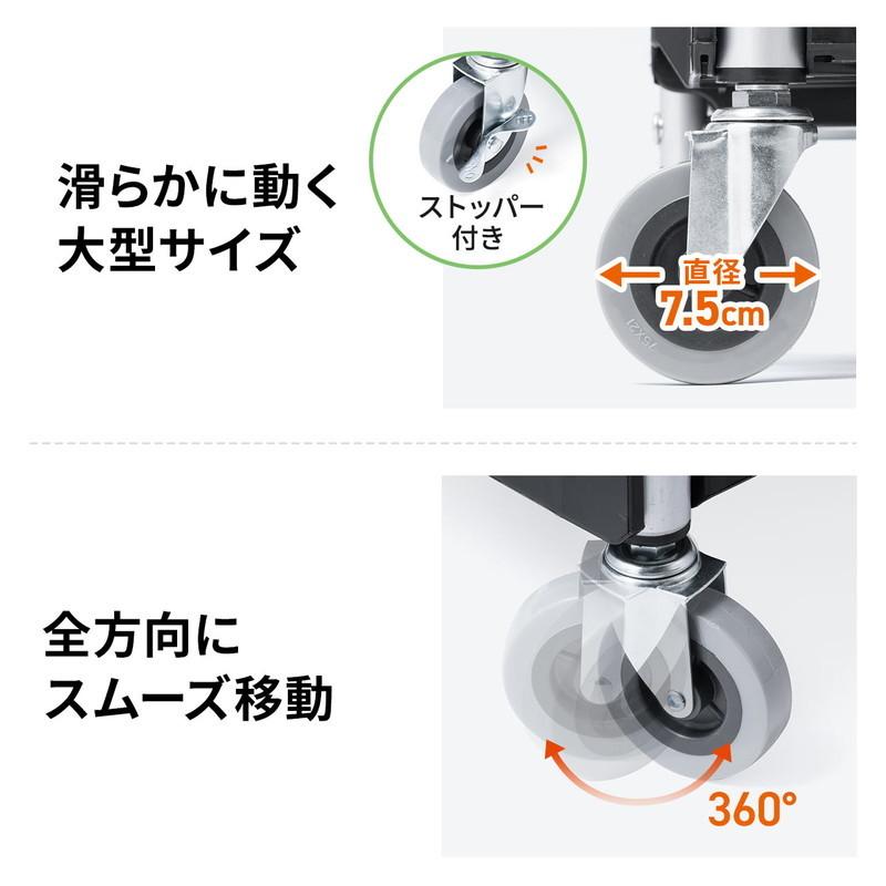 ツールワゴン 2段 折りたたみ カート 台車 キャスター付 総耐荷重50kg 4輪 軽量 介護施設 EZ1-CART013 | SANWA SUPPLY | 06
