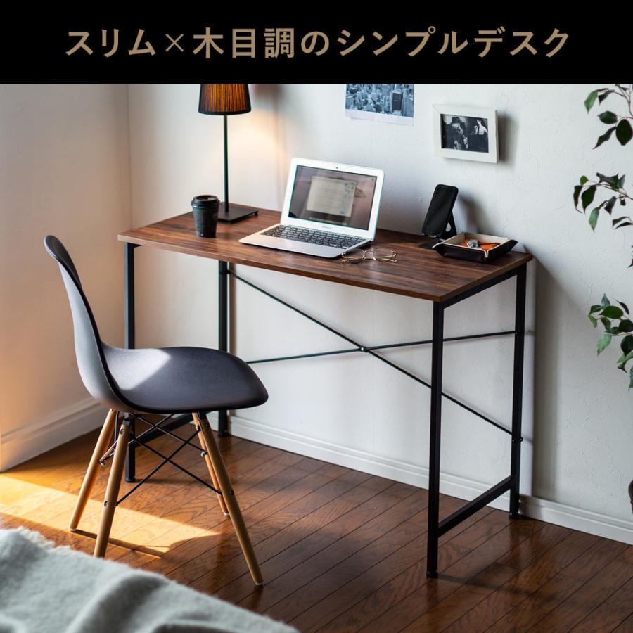 パソコンデスク シンプルデスク 幅100cm 奥行45cm スリム 平机 木目調 ブラウン EZ1-DESKN007｜esupply｜02