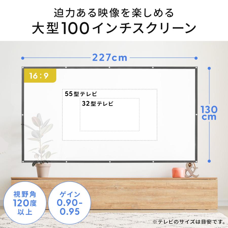 プロジェクタースクリーン スクリーン 100インチ 壁貼り式 マット 持ち運び 16：9 会議 教育 映画 ポータブル EZ1-PRS022｜esupply｜06