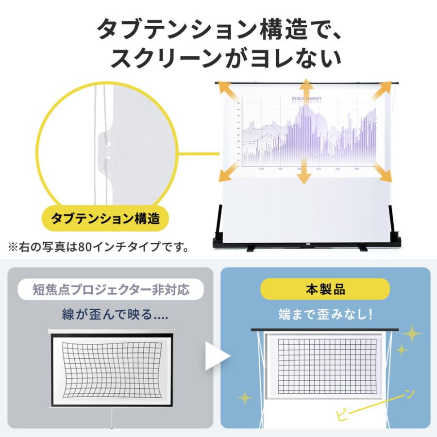 プロジェクタースクリーン 100インチ 自立式 超短焦点対応 床置き 4K フルHD 大型 簡単設置 ホームシアター 防炎 パンタグラフ EZ1-PRS026の画像