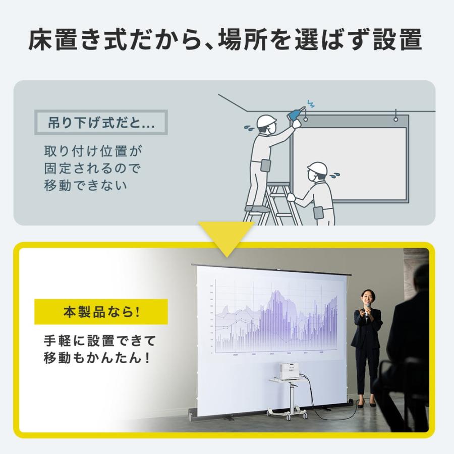 プロジェクタースクリーン 100インチ 自立式 超短焦点対応 床置き 4K フルHD 大型 簡単設置 ホームシアター 防炎 パンタグラフ EZ1-PRS026の画像