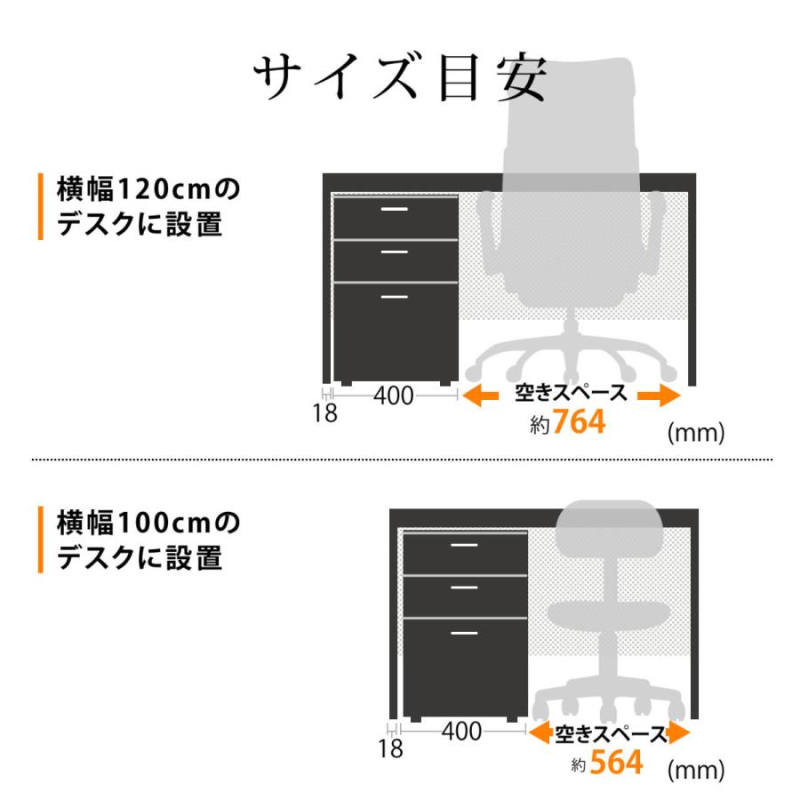 デスクワゴン 木製 キャスター付 3段 チェスト キャビネット ホワイト おしゃれ EZ1-SNW017W｜esupply｜03