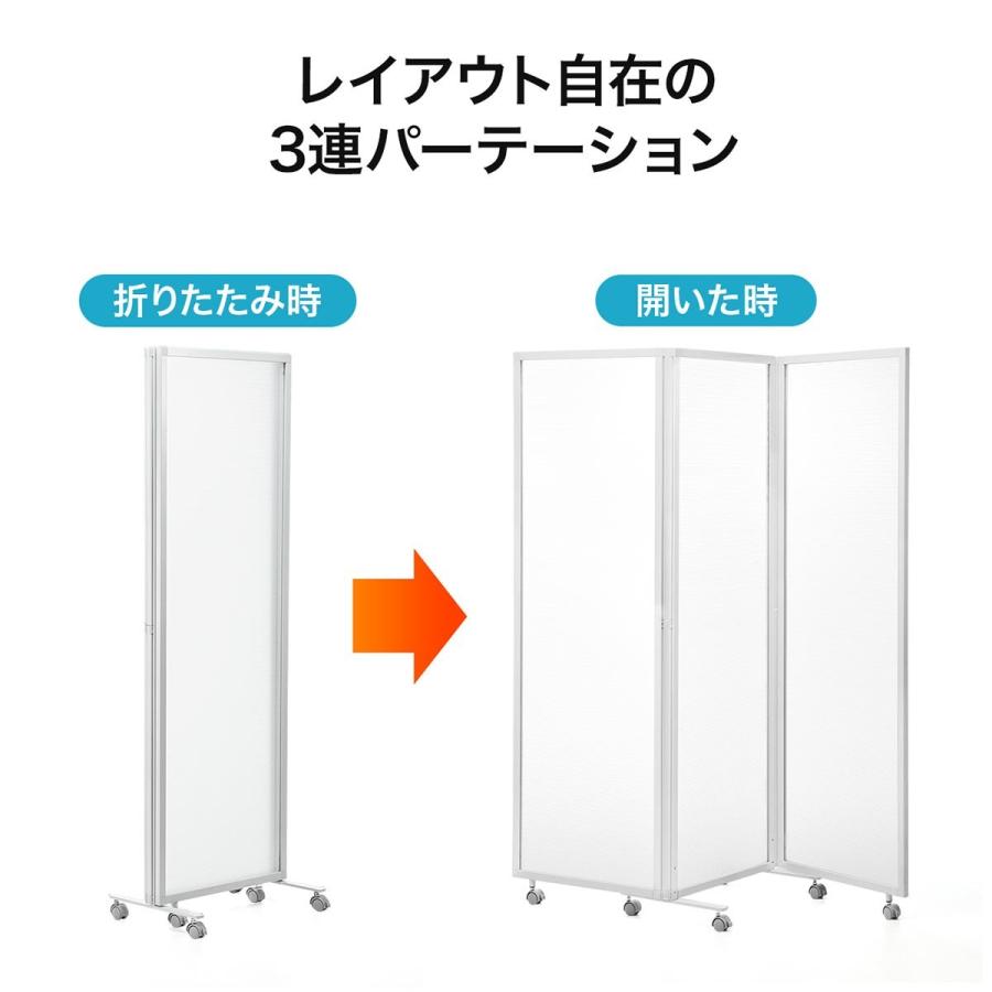 3連パーティション 半透明 キャスター付 衝立 仕切り 折りたたみ 360度回転 プライバシー パーテーション EZ1-SPT021Wの画像