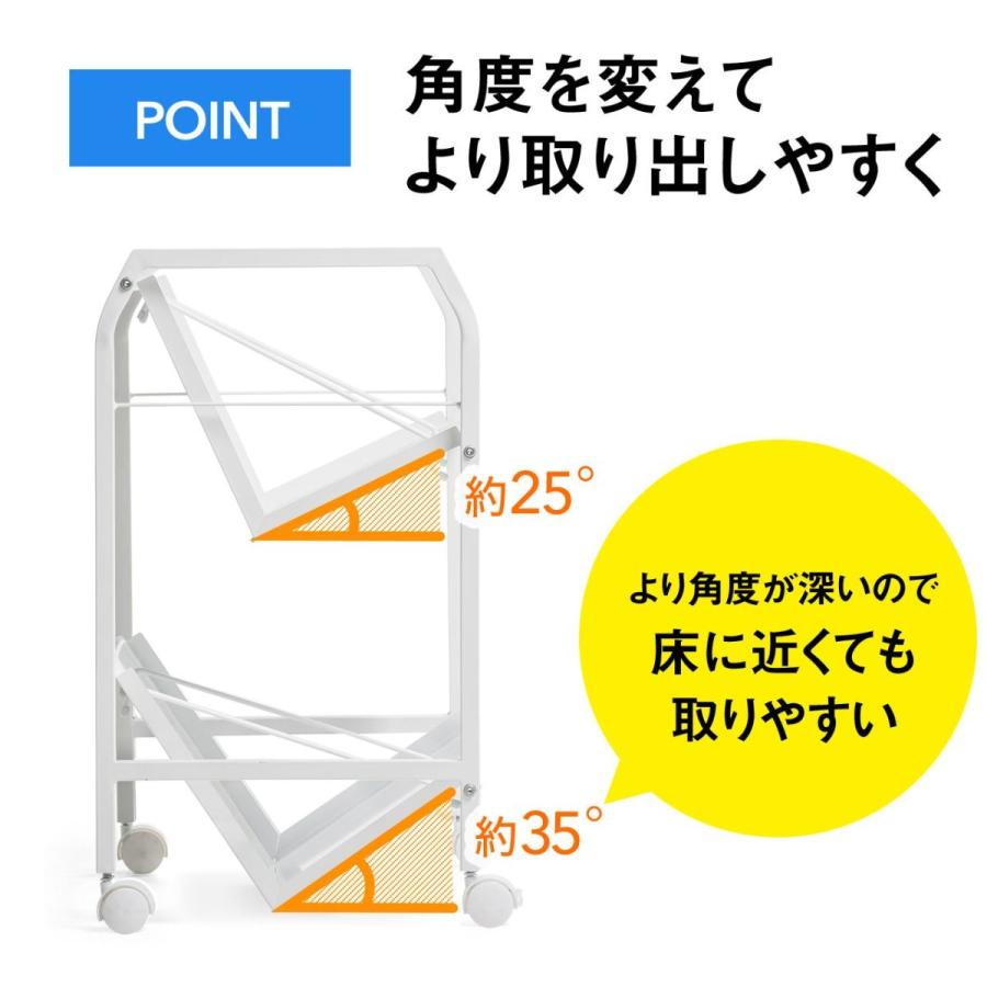 ファイルワゴン 2段 A4対応 キャスター付 本・書類収納 仕切り スチール 斜め棚 EZ1-WG003W｜esupply｜03