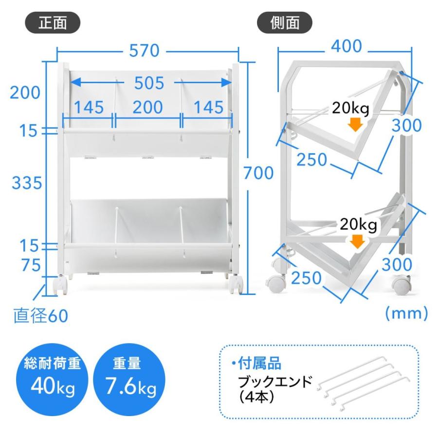 SANWA SUPPLY ファイルワゴン 2段 A4対応 キャスター付 PCワゴン