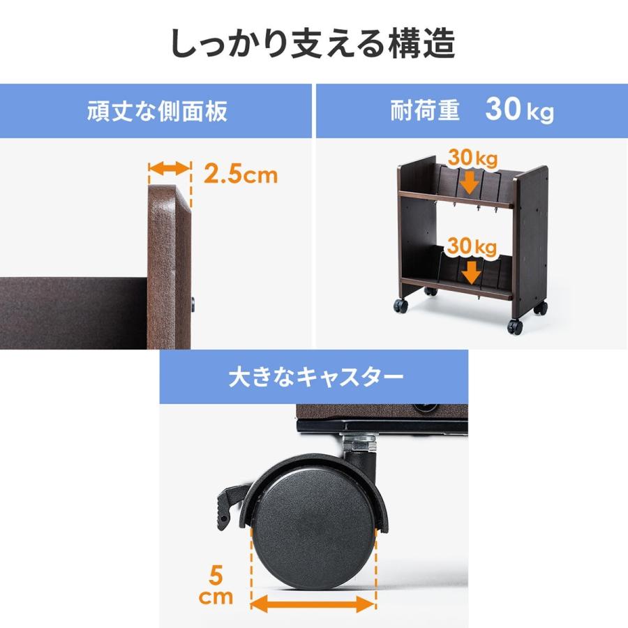 SANWA SUPPLY ファイルワゴン 2段 木製 ストッパー付キャスター