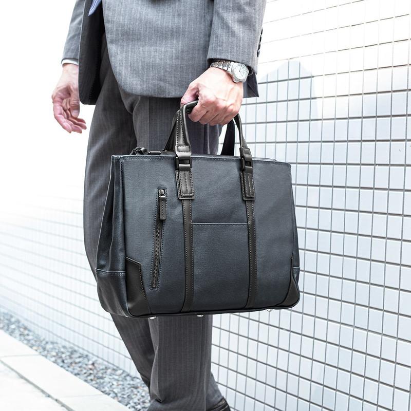 ビジネスバッグ 日本製 倉敷帆布 ブリーフケース 手持ち ショルダー A4対応 ネイビー EZ2-BAG168NV　おしゃれの画像