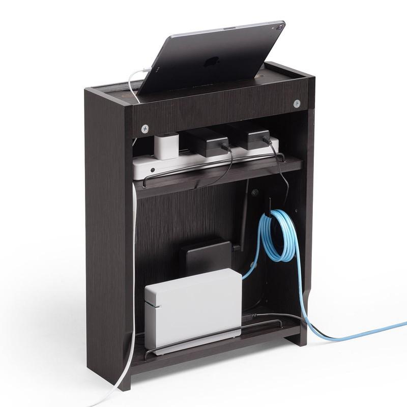 ケーブルボックス ルーター収納 タップ収納 モデム NAS収納 ケーブル整理 木製 幅40cm 木目 ダークブラウン EZ2-CB017DBRM