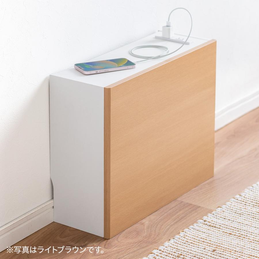 ルーター収納ボックス コンセント付き 幅50cm 木製 スリム 壁面収納 ケーブルボックス 電話台 ダークブラウン EZ2-CB042DBRM | SANWA SUPPLY | 19