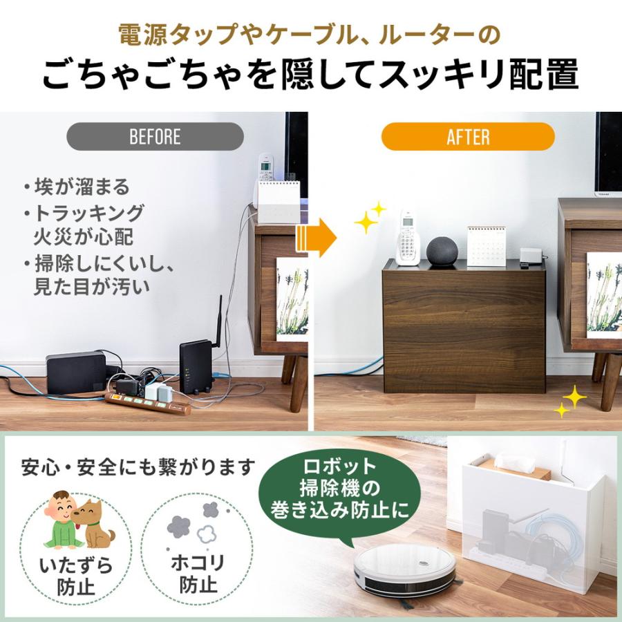 ルーター収納ボックス コンセント付き 幅50cm 木製 スリム 壁面収納 ケーブルボックス 電話台 ダークブラウン EZ2-CB042DBRM | SANWA SUPPLY | 01