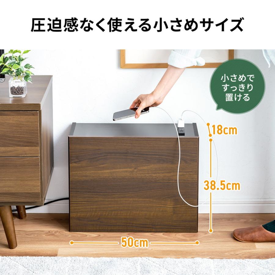 ルーター収納ボックス コンセント付き 幅50cm 木製 スリム 壁面収納 ケーブルボックス 電話台 ダークブラウン EZ2-CB042DBRM | SANWA SUPPLY | 03