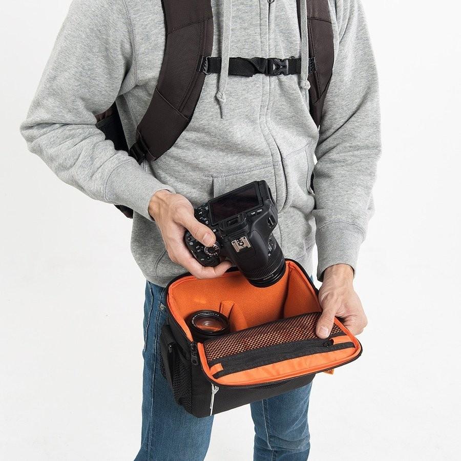 カメラバッグ 一眼レフカメラ 交換用レンズ収納 ショルダーベルト付 肩掛け・腰掛け可能 ベルトループ内蔵 EZ2DGBG008BK EZ2