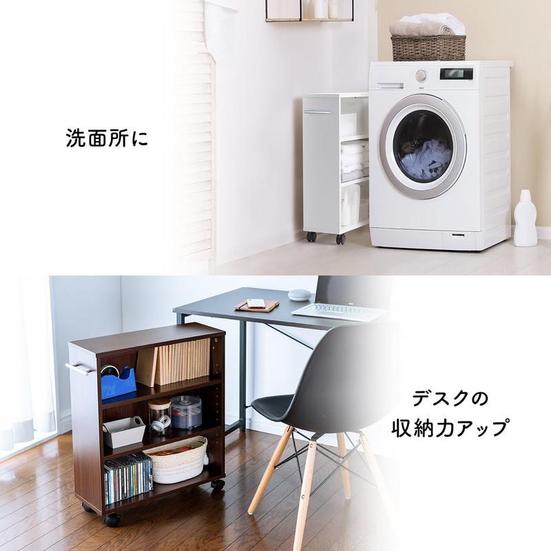 隙間収納 20cm メディアラック すきま収納ラック 収納ワゴン キャスター 本棚 コミック 押入れ マルチワゴン カウンター下 3段 ホワイト EZ2-FCD070W | SANWA SUPPLY | 04