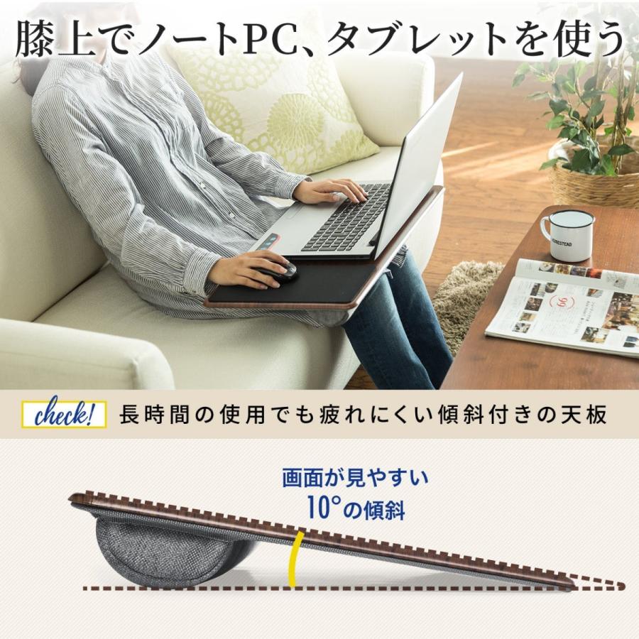 膝上クッションテーブル 大型 ノートパソコン タブレット ひざ上クッションテーブル ラップトップテーブル 木目 マウスパッド付 ブラウン Ez2 Hus007 イーサプライ Paypayモール店 通販 Paypayモール