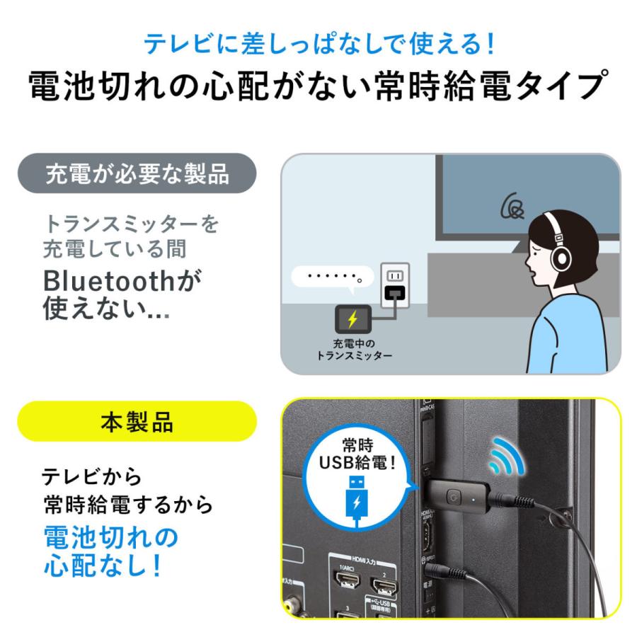 Bluetoothオーディオトランスミッター 送信機 テレビ 高音質 低遅延 apt-X LowLatency Bluetooth 5.0 USB電源 EZ4-BTAD010｜esupply｜07