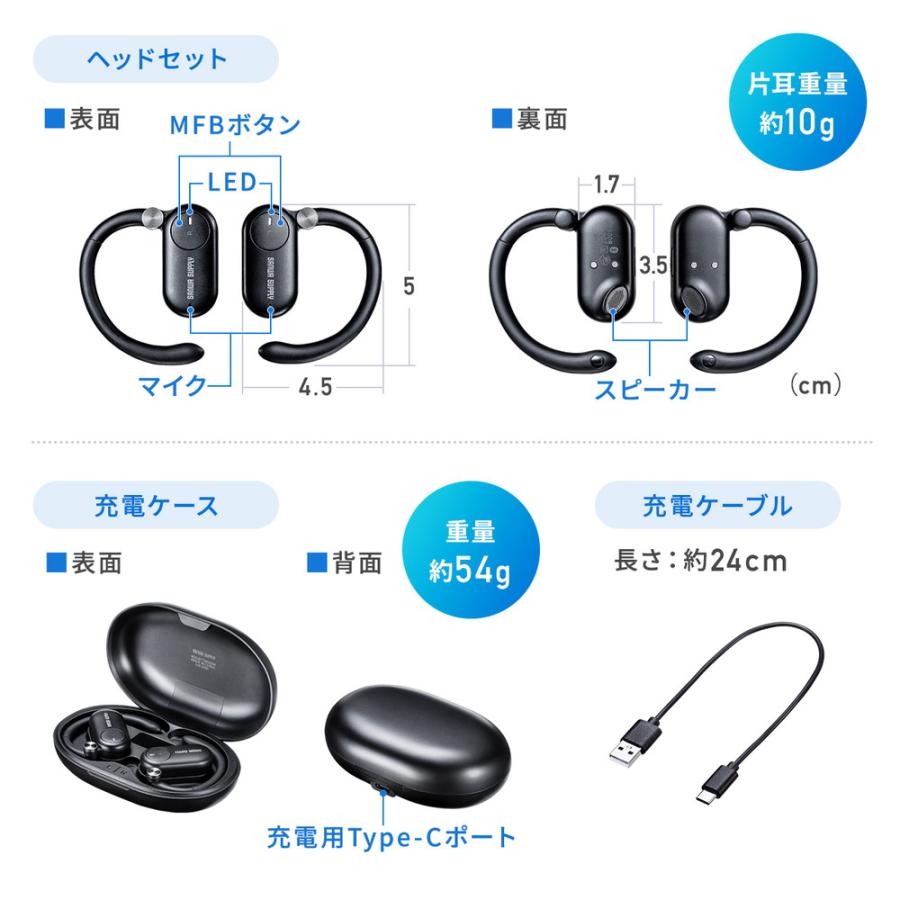 SANWA SUPPLY オープンイヤー型 ワイヤレスイヤホン Bluetooth5 SANWA SUPPLY オープンイヤー型 ワイヤレスイヤホン Bluetooth5