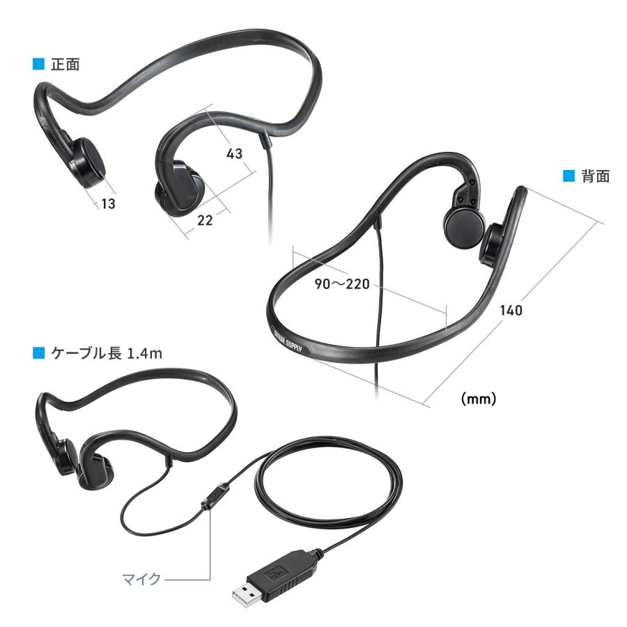 SANWA SUPPLY（サンワサプライ） 骨伝導ヘッドセット 有線タイプ USB A