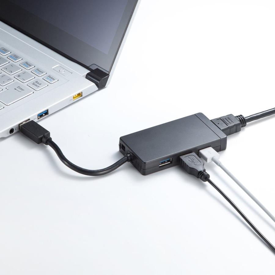 USB-HDMI変換アダプタ USB3.0ハブ付 ディスプレイ増設 デュアルモニタ ディスプレイアダプタ EZ4-HUB027の画像
