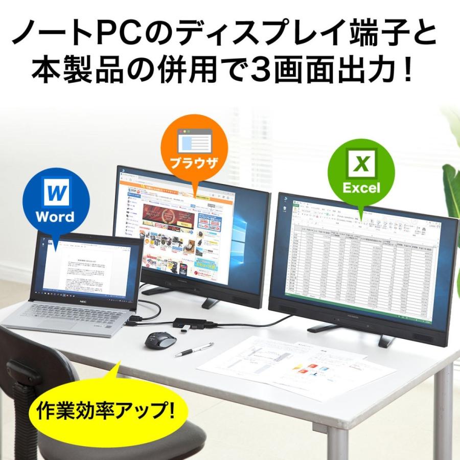 USB-HDMI変換アダプタ USB3.0ハブ付 ディスプレイ増設 デュアルモニタ ディスプレイアダプタ EZ4-HUB027の画像