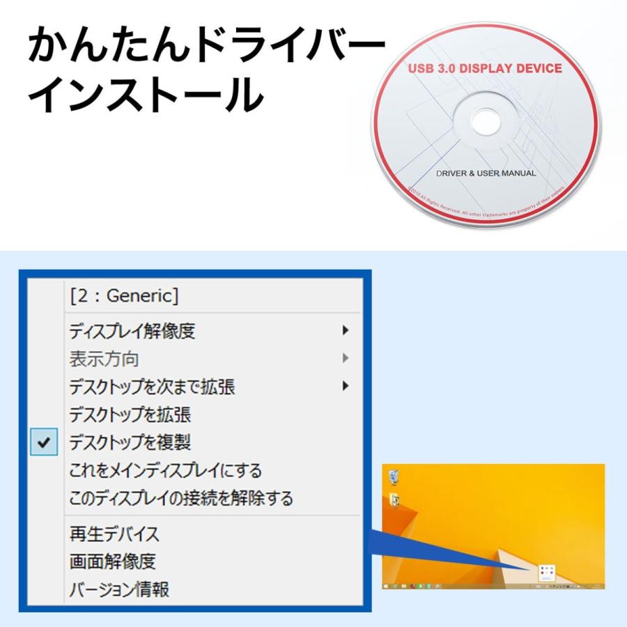 USB-HDMI変換アダプタ USB3.0ハブ付 ディスプレイ増設 デュアルモニタ ディスプレイアダプタ EZ4-HUB027の画像