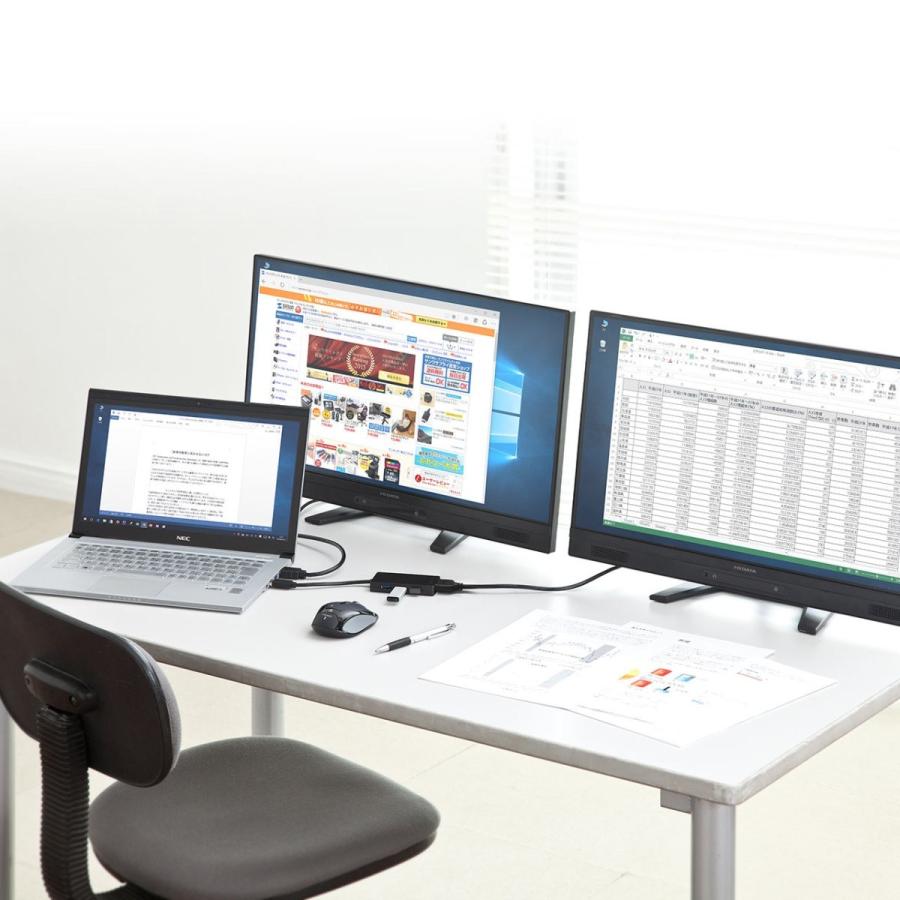 USB-HDMI変換アダプタ USB3.0ハブ付 ディスプレイ増設 デュアルモニタ ディスプレイアダプタ EZ4-HUB027の画像