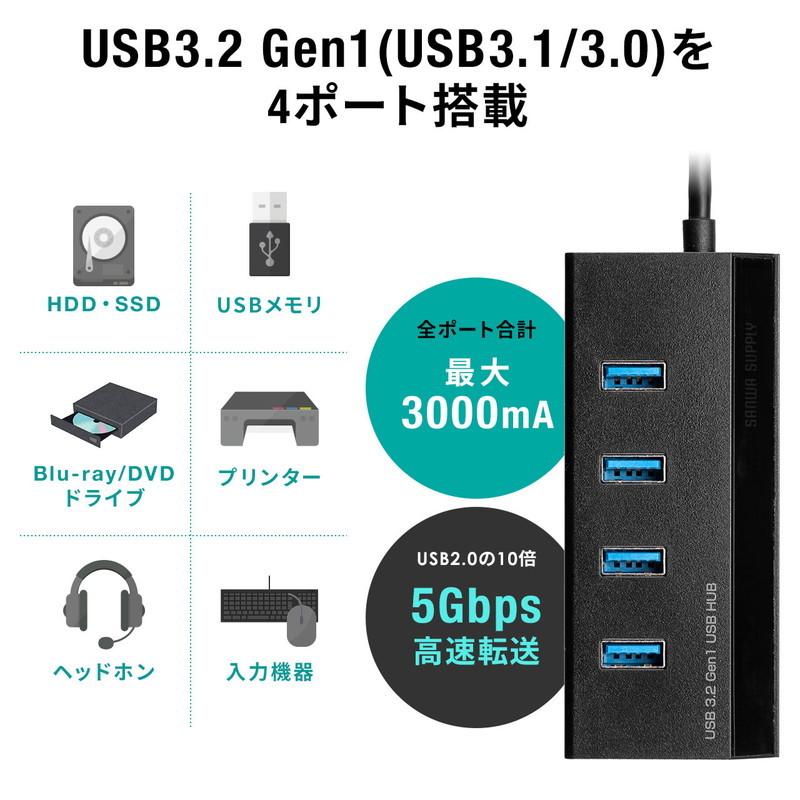 SANWA SUPPLY USBハブ 4ポート充電ポート付 Type-C変換アダプタ SANWA SUPPLY USBハブ 4ポート充電ポート付 Type-C変換アダプタ