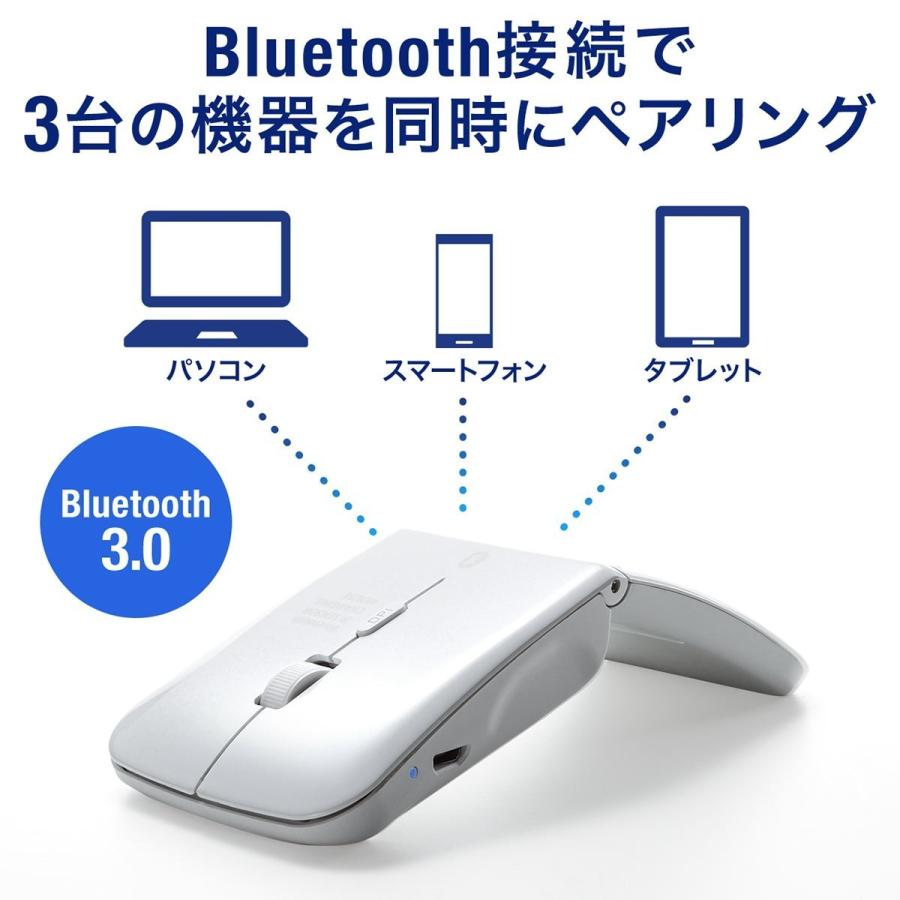 ワイヤレスマウス 超薄型 Bluetooth ブルートゥース マルチペアリング 充電式 IRセンサー 折りたたみ 3ボタン EZ4-MA120W｜esupply｜04