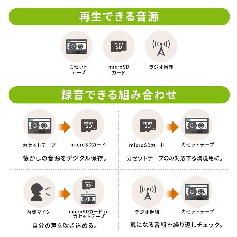 カセットテープデジタル化 カセットテープ変換プレーヤー ラジオつき デジタル保存 microSD MP3変換 AC電源 乾電池 音声録音 EZ4-MEDI037｜esupply｜06