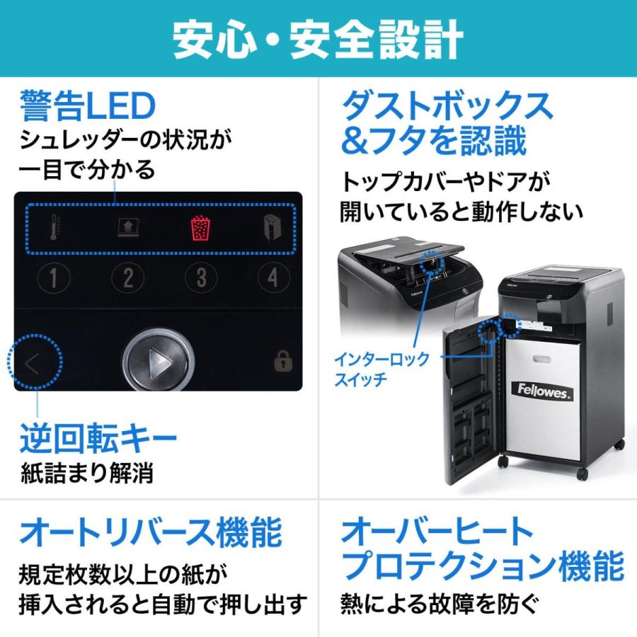 電動シュレッダー 業務用 オートフィード 自動細断300枚 クロスカット 連続使用45分 手差し細断12枚 クレカ CD ホッチキス対応 EZ4-PSD038｜esupply｜14