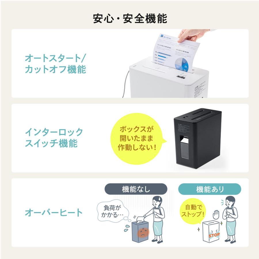 シュレッダー 静音 コンパクト パーソナルシュレッダー 電動 クロスカット ホッチキス対応 最大5枚 カード CD/DVD 9L ホワイト EZ4-PSD062W_11
