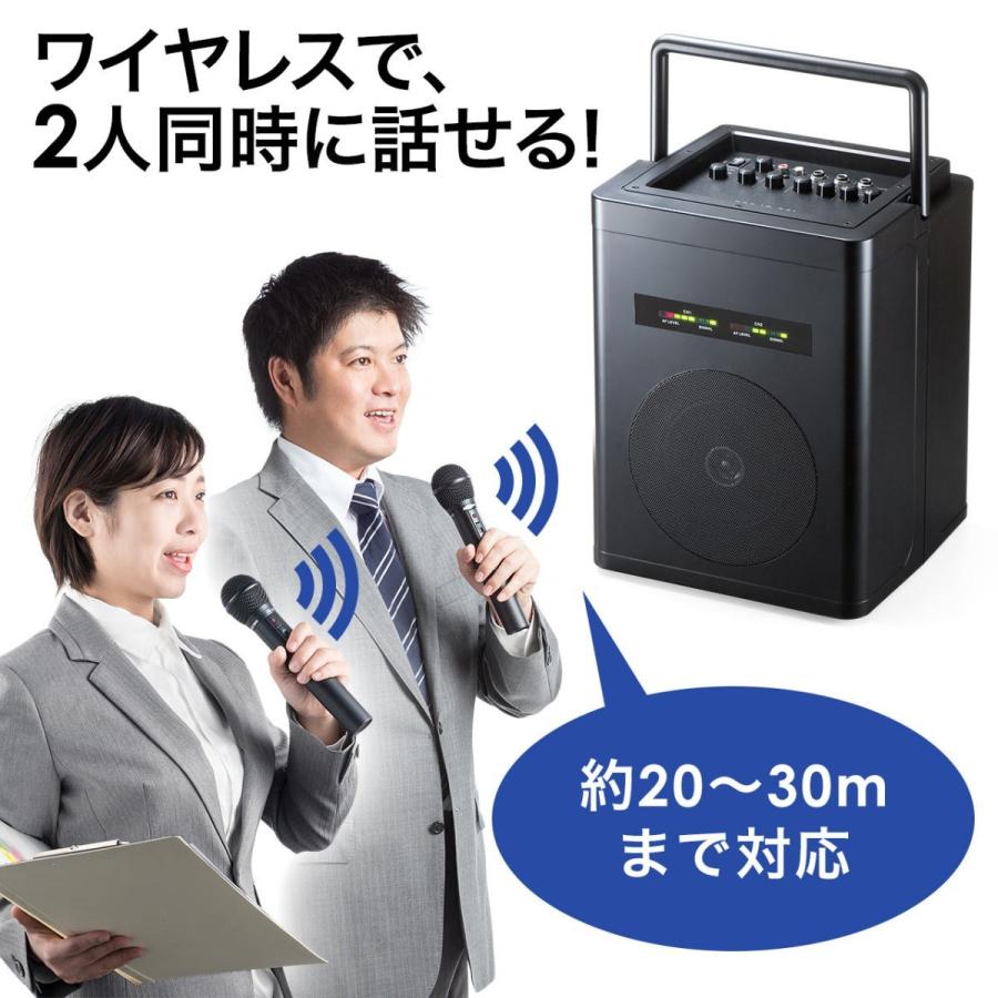 ワイヤレスマイク付スピーカー 拡声器 ワイヤレスマイク2本付 ポータブル 会議 イベント 選挙 40W ケース付き EZ4-SP066｜esupply｜02