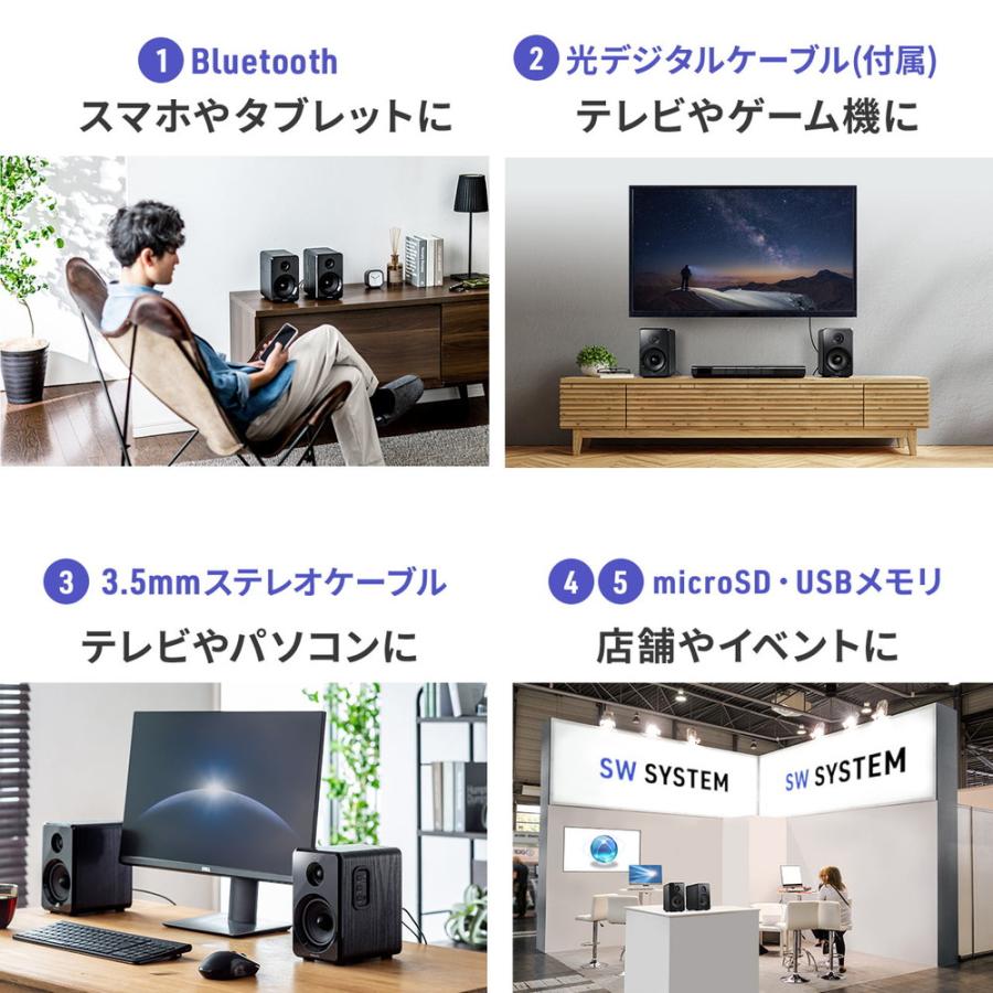 ワイヤレススピーカー  Bluetooth アンプ内蔵 高出力80W 光デジタル 3.5mmステレオ接続 USBメモリ microSD対応 リモコン付 EZ4-SP104｜esupply｜07