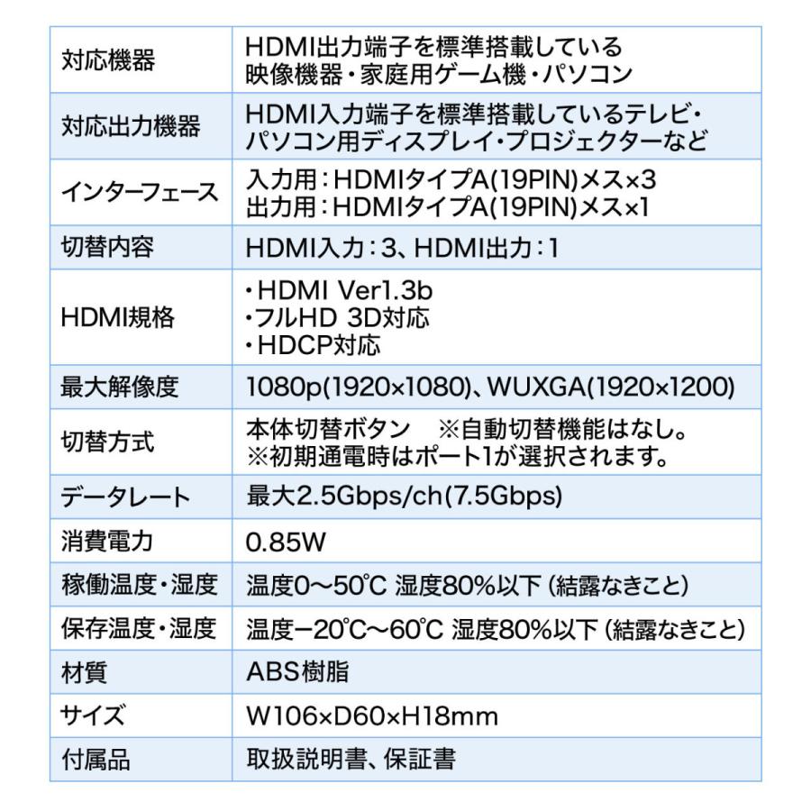 HDMI切替器 3入力1出力 手動切替 フルHD HDCP 電源不要 EZ4-SW018｜esupply｜07