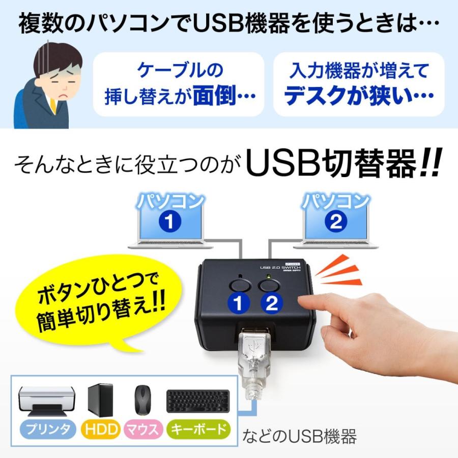 USB切替器 2台  2：1 手動切替 USB2.0 プリンタ 外付けHDD ワイヤレスキーボード マウス EZ4-SW020｜esupply｜02