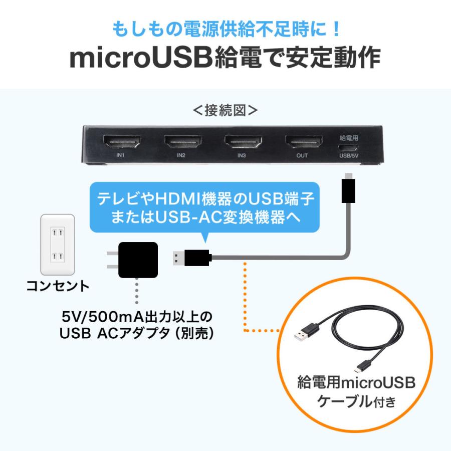 HDMI切替器 3入力1出力 4K/60Hz HDR HDCP2.2 自動切替 手動切替 固定用マグネット付 PS5対応 EZ4-SW035｜esupply｜10