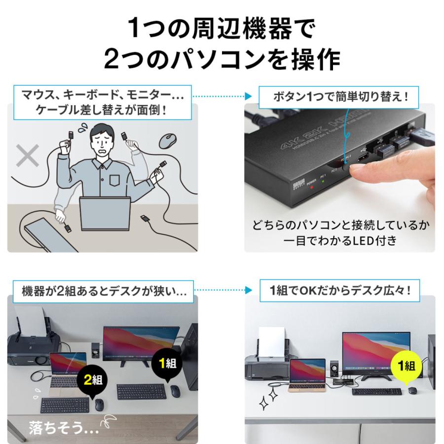 パソコン切替器 ドッキングステーション 2台切替 USB タイプC HDMI USB PD USBキーボード USBマウス テレワーク EZ4-SW037｜esupply｜05
