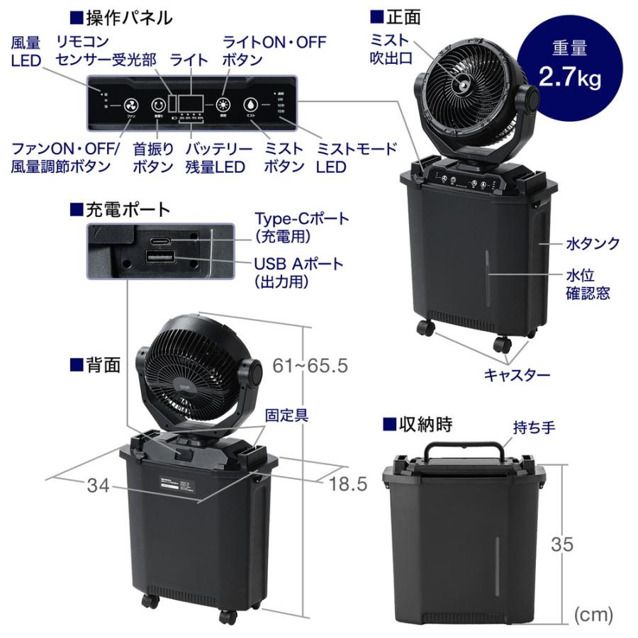 SANWA SUPPLY（サンワサプライ） ミストファン 充電式 大型 屋外