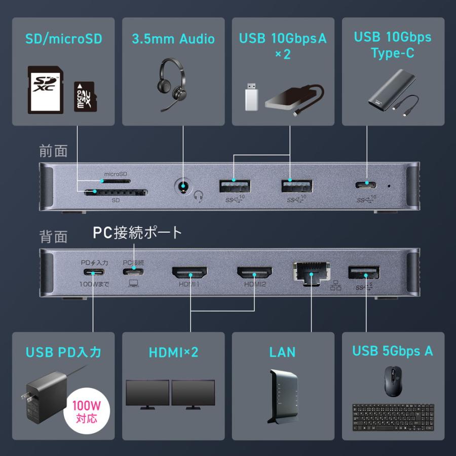 ドッキングステーション HDMI2つ 2画面出力対応 USB-C接続 縦型スタンド付き 4K/60Hz対応 アルミ製 EZ4-VGA025｜esupply｜03